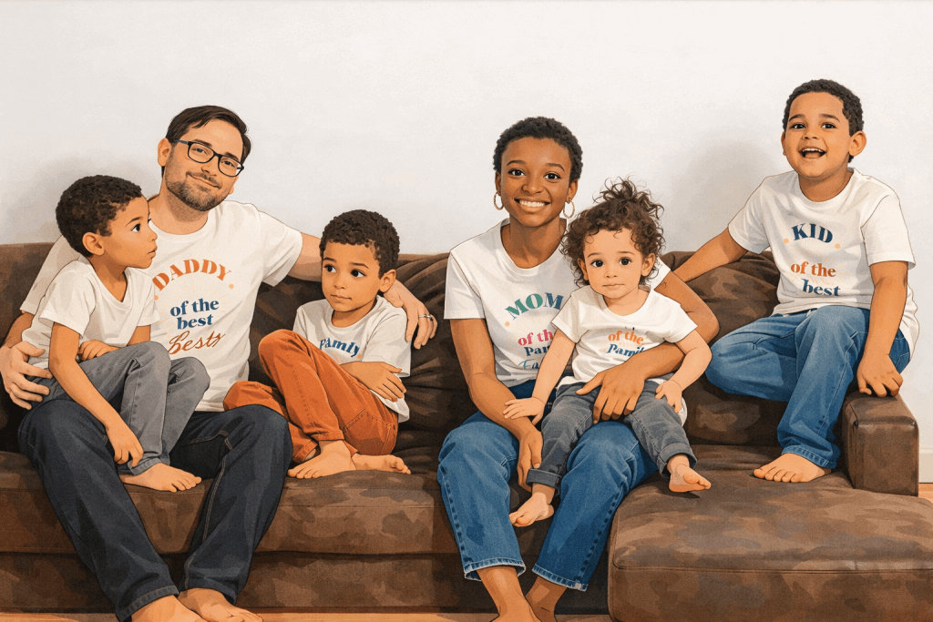 Illustrated family portrait created for the About page of the No Limits Family Travel editorial project.